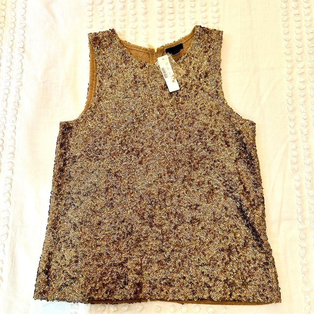 J Crew Collection Shimmering Gold Sequin Sweater Knit Shell Tank Wool Blend NWT - Picture 6 of 14